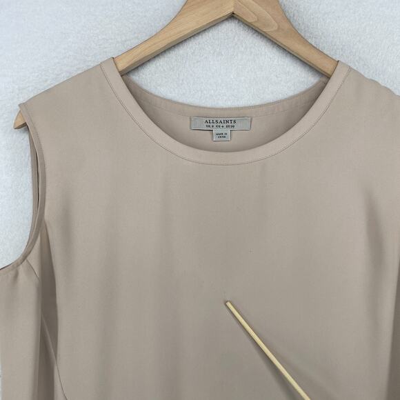 ALLSAINTS Tank Top Womens 4 Heny Tie Front Sleeveless Tunic Crewneck Beige Pink - Picture 13 of 16